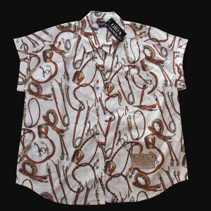 Cruel Denim Women's XL Short Sleeve Western Tack Print Blouse White